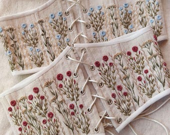 Corset Florsal Underbust - Corpete com Cadarço Estilo Renascentista - Elegante Corpete Bordado Estilo Vintage para Treinamento de Cintura