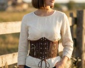 Corset Belt Linen Underbust Corset, Embroidered Cottagecore Corset Top, Rustic Country Outfit, Custom Size Plus Size Gift for Her