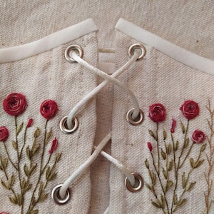 Embroidered Linen Underbust Corset Belt: Reversible Renaissance Bodice