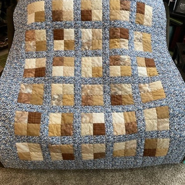 Blue Brown Quilt Etsy