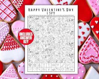 I Spy Valentines Game Printable, Kids Valentine Day Activity, Classroom Party Game, Family Valentine Fun, Valentine I Spy Worksheet