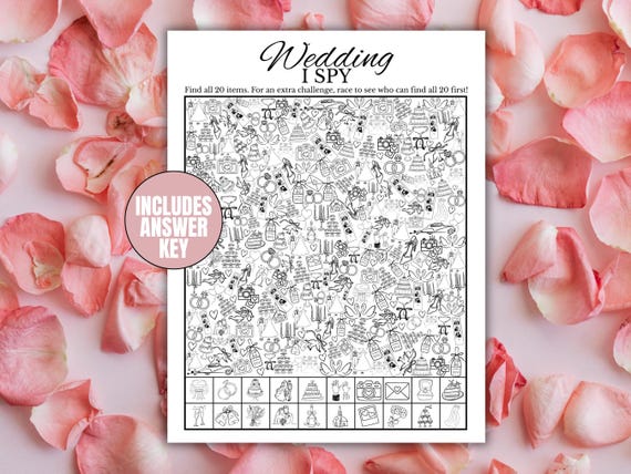 Wedding Table Games, I Spy Wedding Game, Wedding Activities, Wedding Scavenger Hunt, Kids Wedding Activity, Wedding Shower Game
