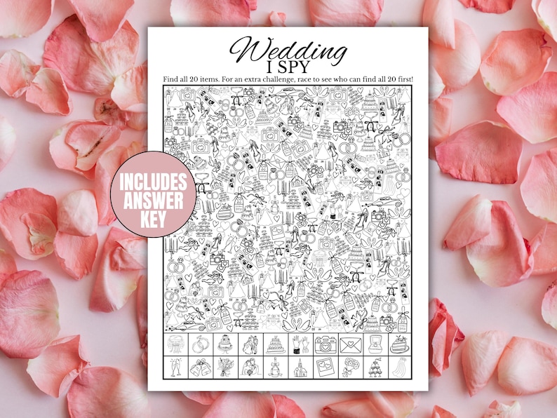 Wedding Table Games, I Spy Wedding Game, Wedding Activities, Wedding Scavenger Hunt, Kids Wedding Activity, Wedding Shower Game image 1