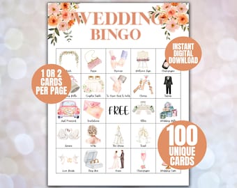 Bridal Shower Bingo Cards, Bridal Bingo Game, Hen Party, Wedding Shower Bingo, Bachelorette Party Bingo, Printable Bridal Shower Games