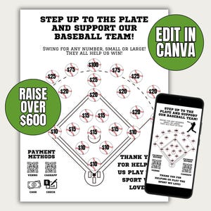 Baseball Fundraiser, Baseball Fundraiser Template, Team Sponsorship, School Fundraising Donations, Fundraiser Flyer - Editable in Canva