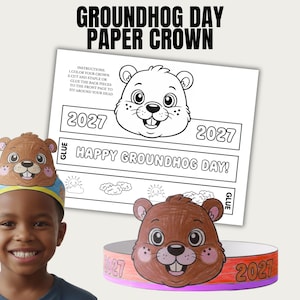 Groundhog Day Printable Craft Activity for Kids, Groundhog Day Paper Crown Printable, Groundhog Craft, Classroom Activity, Preschool Craft