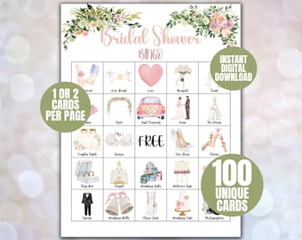 Bridal Shower Bingo Cards, Bridal Bingo Game, Hen Party, Wedding Shower Bingo, Bachelorette Party Bingo, Printable Bridal Shower Games