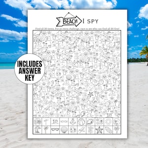印刷可能な「I Spy」サマーゲーム、子供向けビーチアクティビティ、学校終了パーティーゲーム、家族で楽しめる夏のアクティビティ、夏の探し物ワークシート