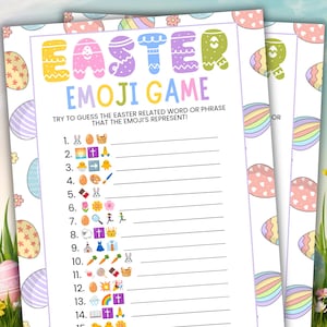 Easter Emoji Game, Printable Easter Games For Kids Adults Family Dinner Table Activity, Fun Party Trivia, Easter Game