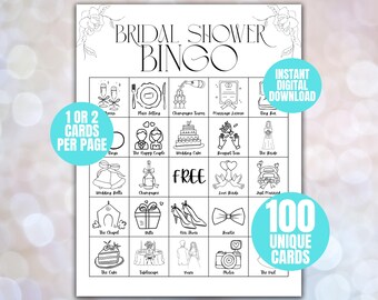 Bridal Shower Bingo Cards, Bridal Bingo Game, Hen Party, Wedding Shower Bingo, Bachelorette Party Bingo, Printable Bridal Shower Games