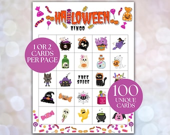 Halloween Bingo, 100 Bingo Cards, Halloween Games, Halloween Party Game, Halloween Classroom Activity, Bingo Cards, Spooky Bingo
