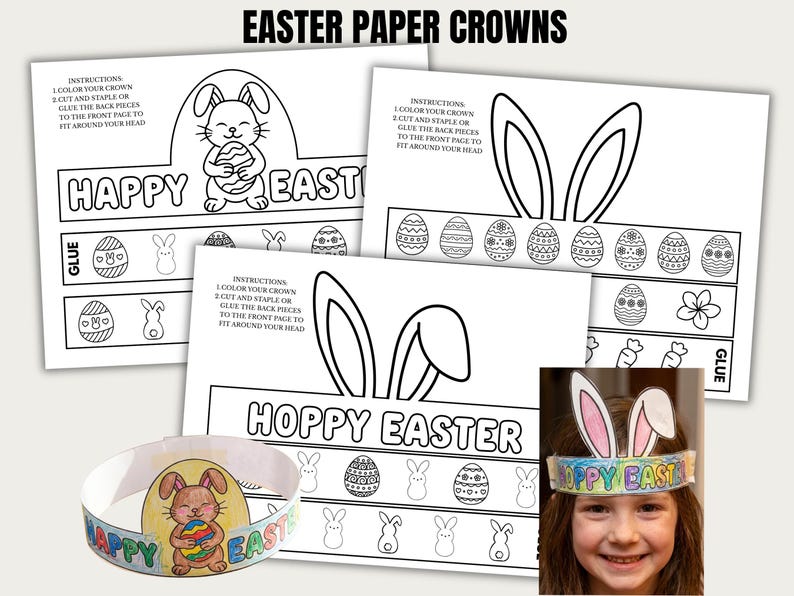 Easter Bunny Paper Crown Printable Craft Activity for Kids, Bunny Ears ...