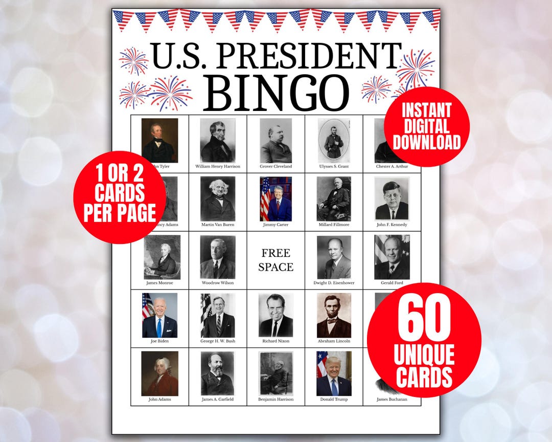 60 President Bingo Cards, Independence Day Game, 4th of July Games, 4th ...