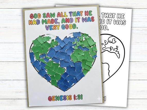Creation Torn Paper Craft Printable, Sunday School Lesson, Earth Day Activity, Christian Preschool Activity, Creation Bible Craft