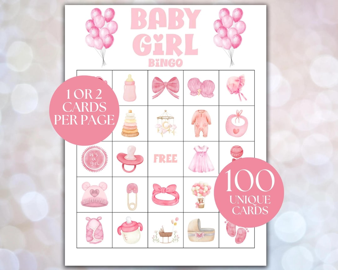 Baby Girl Bingo, Baby Girl Bingo Game Cards, Baby Shower Bingo, Baby ...