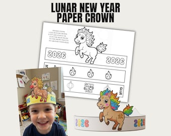 Lunar New Year Printable Craft Activity for Kids, 2026 Year of the Horse, Lunar New Year Crown Printable for Kids, Chinese New Year Craft