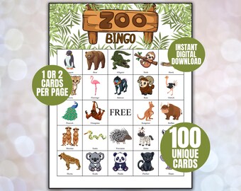 Zoo Bingo Game Printable, Zoo Animal Bingo, Safari Party, Jungle Theme Birthday, Zoo Birthday Bingo, Party Game, Zoo Bingo Card