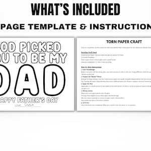 Peut inclure: Un mod&egrave;le blanc pour la f&ecirc;te des p&egrave;res avec le message "GOD PICKED YOU TO BE MY DAD" en grandes lettres grasses. Les mots "HAPPY FATHER'S DAY" et "LOVE Chase" sont &eacute;galement inclus. Instructions pour un bricolage en papier d&eacute;chir&eacute; &agrave; droite.