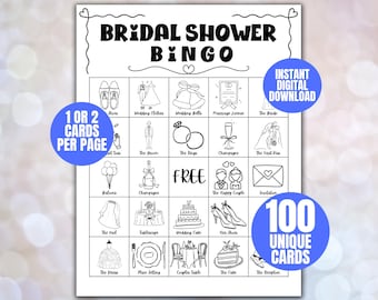 Bridal Shower Bingo Cards, Bridal Bingo Game, Hen Party, Wedding Shower Bingo, Bachelorette Party Bingo, Printable Bridal Shower Games