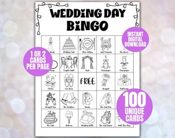 Bridal Shower Bingo Cards, Bridal Bingo Game, Hen Party, Wedding Shower Bingo, Bachelorette Party Bingo, Printable Bridal Shower Games