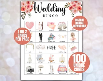Bridal Shower Bingo Cards, Bridal Bingo Game, Hen Party, Wedding Shower Bingo, Bachelorette Party Bingo, Printable Bridal Shower Games