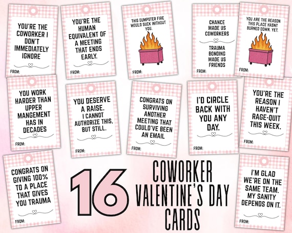 Funny Coworker Valentines Printable Tags, Office Valentines, Workplace Valentine Cards, Employee Valentines, Funny Office Cards