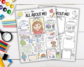 All About Me Printable, First Day of School Activity, Back To School Activity, Student Questionnaire Interview, Favorite Things List