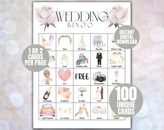 Bridal Shower Bingo Cards, Bridal Bingo Game, Hen Party, Wedding Shower Bingo, Bachelorette Party Bingo, Printable Bridal Shower Games