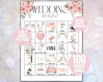 Bridal Shower Bingo Cards, Bridal Bingo Game, Hen Party, Wedding Shower Bingo, Bachelorette Party Bingo, Printable Bridal Shower Games