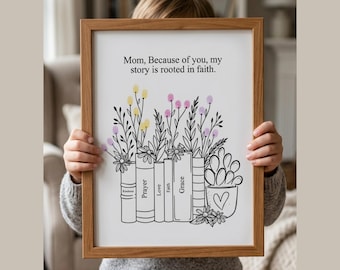 Cadeau de fête des mères fleurs sauvages, enraciné dans la foi, artisanat chrétien de la fête des mères imprimable, art des empreintes digitales, école maternelle, souvenir de l'école du dimanche