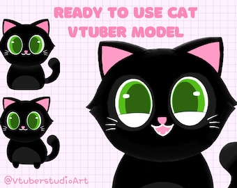 Cat Vtuber Model, Cat Live2D Model Avatar, vtubers pet cat model, black cat vtuber model, ready to use vtuber model