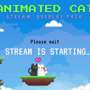 4x Pixel Art Cat Animated Stream Overlay, Pixel Art Stream Screens, 8 bit art for twitch streamer, retro game stream overlay, cat overlay