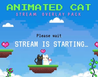 4x Pixel Cat Animated Stream Overlay,Pixel Art Game Stream Screens, 8 bit art twitch streamer, retro game stream overlay, BRB OBS Banner