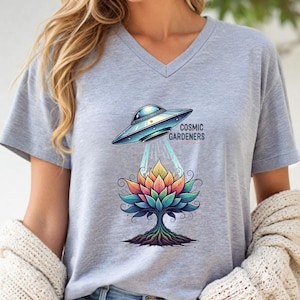 Cosmic Gardeners Alien Graphic Tee: Funny UFO Shirt