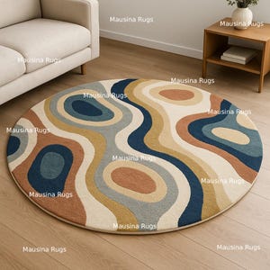 Modern Round Abstract Rug – Hand Tufted Multicolor Carpet | Living Room, Bedroom & Home Decor