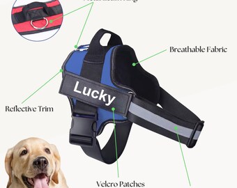 Custom Tactical Dog Harness – No Pull, Reflective, With Personalized Name, Sizes S/M/L/XL
