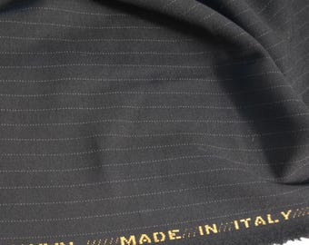 Italian Striped Wool Fabric | Black with white stripes | Designer Fabric Yardage | By the 1/2 Yard