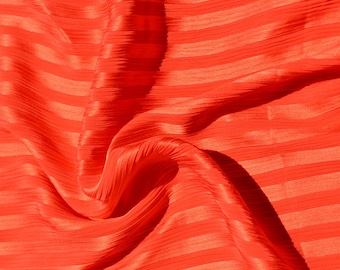 Pure Silk Crinkle Jacquard Fabric | Striped Red Designer Deadstock | Dresses, Skirts, Tops | *By the 1/2 Yard*