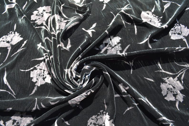 Devore Floral Pattern Silk Velvet Devoré Georgette Fabric – 100% Silk Burnout Velvet With ...