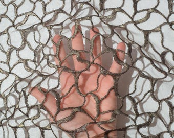 Metallic Embroidered Netting Fabric | Brown Designer Deadstock | Dresses, Tops, Special Occasion | *By the 1/2 Yard*