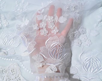 Chiffon Lace Fabric | White Sheer Designer Deadstock | Dresses, Blouses, Bridal | *By the 1/2 Yard*
