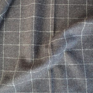 Vintage Heavyweight Wool Blend Windowpane Tweed Dark Gray Brown with White Check 60 Inch Wide | *By the 1/2 Yard*