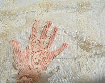 French Cotton Lace Fabric | Champagne Beige Designer Deadstock | Dresses, Blouses, Bridal | *By the 1/2 Yard*