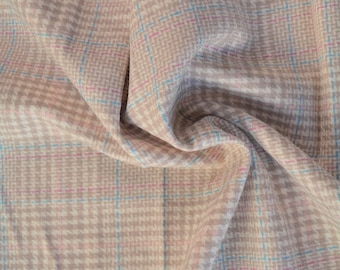 European Pure Wool Beige White Tweed Wool Fabric with Blue Pink Stripes 58 Inch Wide | *By the 1/2 Yard*