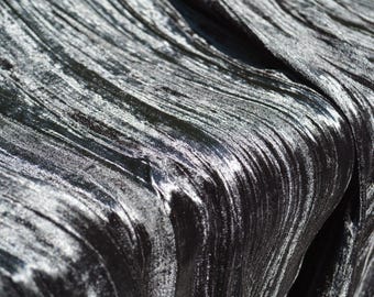 Black Crinkled Velvet Fabric | 100% Polyester | Midweight Luxury Sewing Fabric by 1/2 Yard