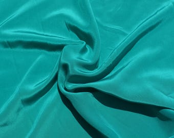 Pure Silk Crepe Fabric | Turquoise Lightweight Designer Deadstock | Dresses, Blouses, Scarves | *By the 1/2 Yard*