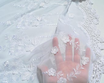 Chiffon Lace Fabric | White Sheer Designer Deadstock | Dresses, Blouses, Bridal | *By the 1/2 Yard*
