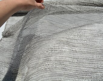 Pure Silk Crinkle Chiffon Fabric | Gray Designer Deadstock | Dresses, Blouses, Scarves | *By the 1/2 Yard*