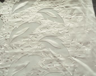 Silk Habotai Fabric White Embroidered Cutouts with Silk Chiffon 52.5 Inch Usable | *By the 1/2 Yard*