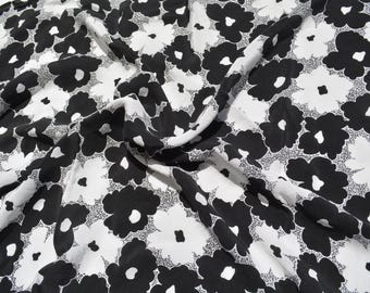 Pure Silk Pebble Crepe Fabric | Black & White Floral Lightweight Designer Deadstock | Dresses, Blouses, Skirts | *By the 1/2 Yard*